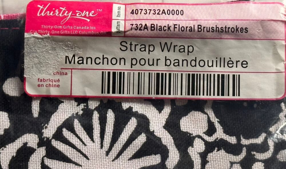Thirty-one Strap Wrap - 732A Black Floral Brushstrokes